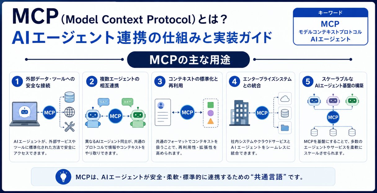MCP(Model Context Protocol)とは?AIエージェント連携の仕組みと実装ガイド - MCPの主な用途