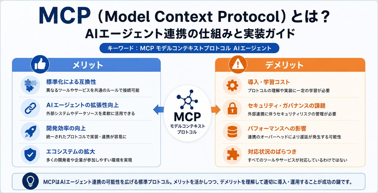 MCP(Model Context Protocol)とは?AIエージェント連携の仕組みと実装ガイド - MCPのメリットとデメリット