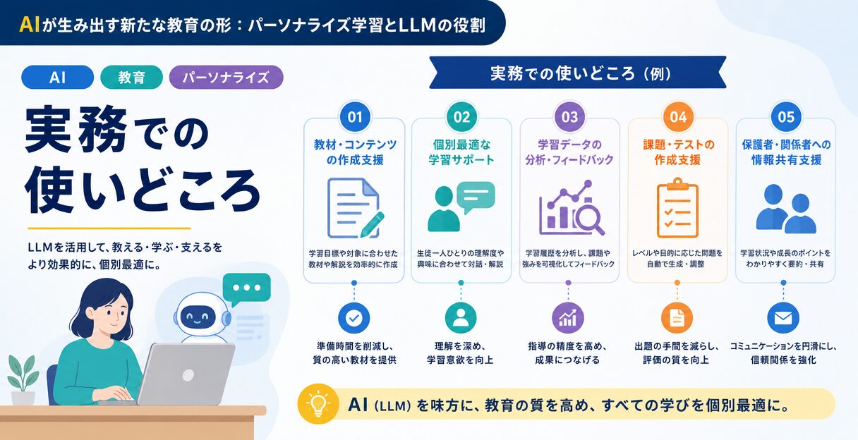 AIが生み出す新たな教育の形：パーソナライズ学習とLLMの役割 - 実務での使いどころ
