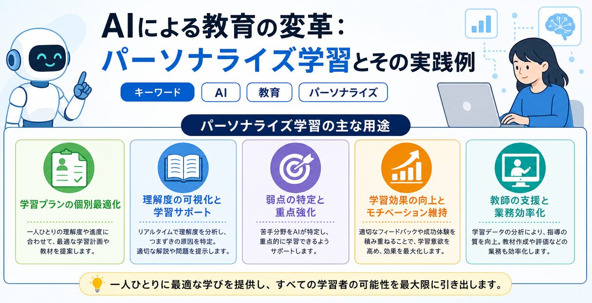 AIによる教育の変革：パーソナライズ学習とその実践例 - パーソナライズ学習の主な用途