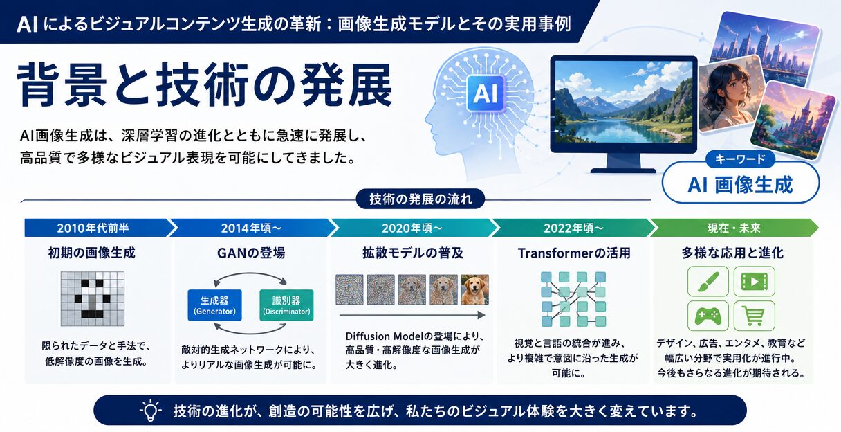 AIによるビジュアルコンテンツ生成の革新：画像生成モデルとその実用事例 - 背景と技術の発展