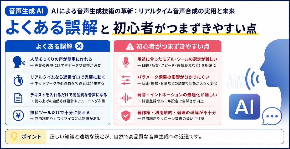 AIによる音声生成技術の革新:リアルタイム音声合成の実用と未来 - よくある誤解と初心者がつまずきやすい点