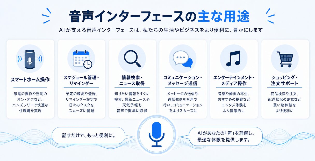 AIが変革する音声インターフェースの未来:ユーザー体験を高める新機能と可能性 - 音声インターフェースの主な用途