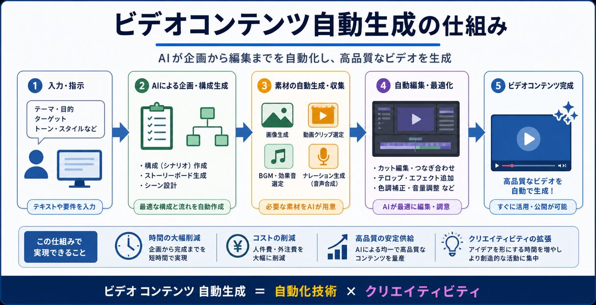 AIによるビデオコンテンツ生成の未来：自動化技術とクリエイティビティの融合 - ビデオコンテンツ自動生成の仕組み