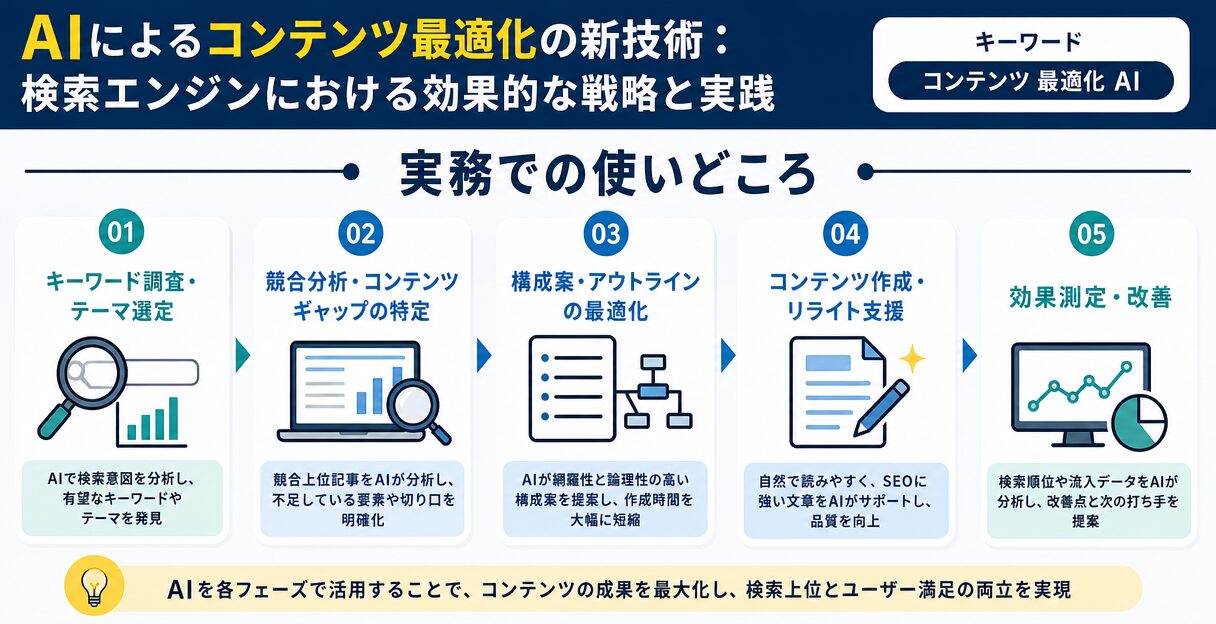 AIによるコンテンツ最適化の新技術：検索エンジンにおける効果的な戦略と実践 - 実務での使いどころ