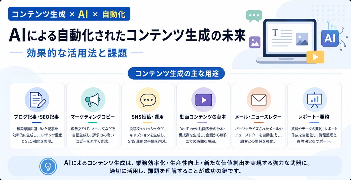 AIによる自動化されたコンテンツ生成の未来:効果的な活用法と課題 - コンテンツ生成の主な用途