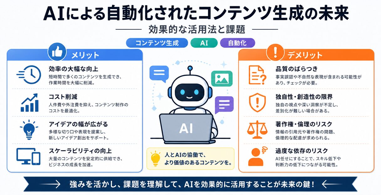 AIによる自動化されたコンテンツ生成の未来:効果的な活用法と課題 - メリットとデメリット