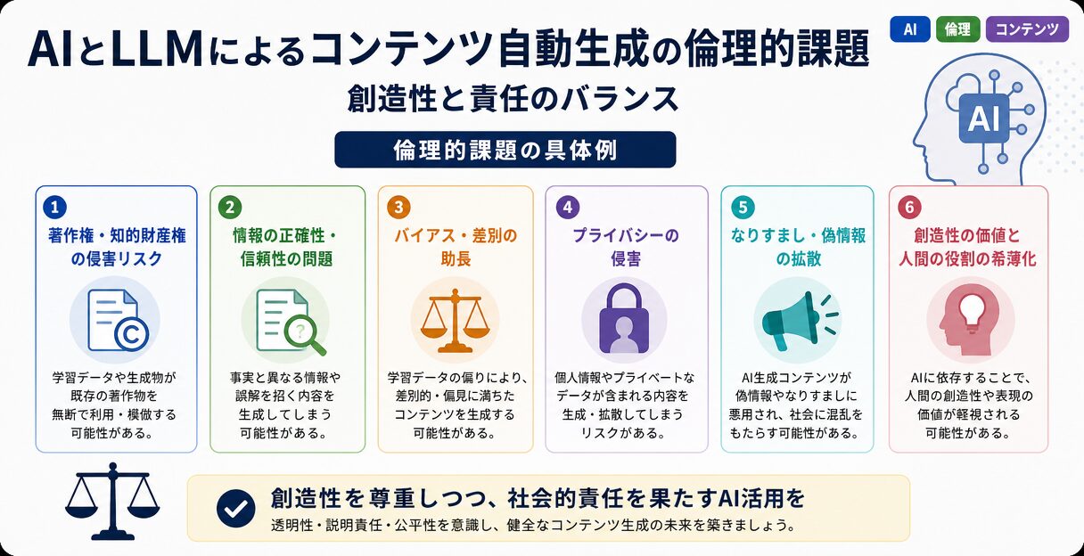 AIとLLMによるコンテンツ自動生成の倫理的課題:創造性と責任のバランス - 倫理的課題の具体例
