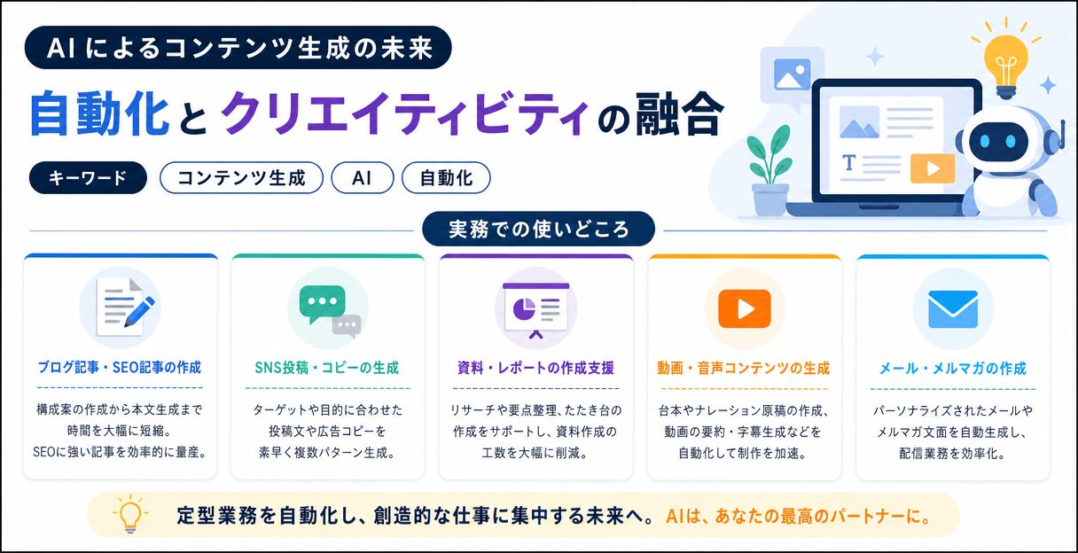 AIによるコンテンツ生成の未来：自動化とクリエイティビティの融合 - 実務での使いどころ