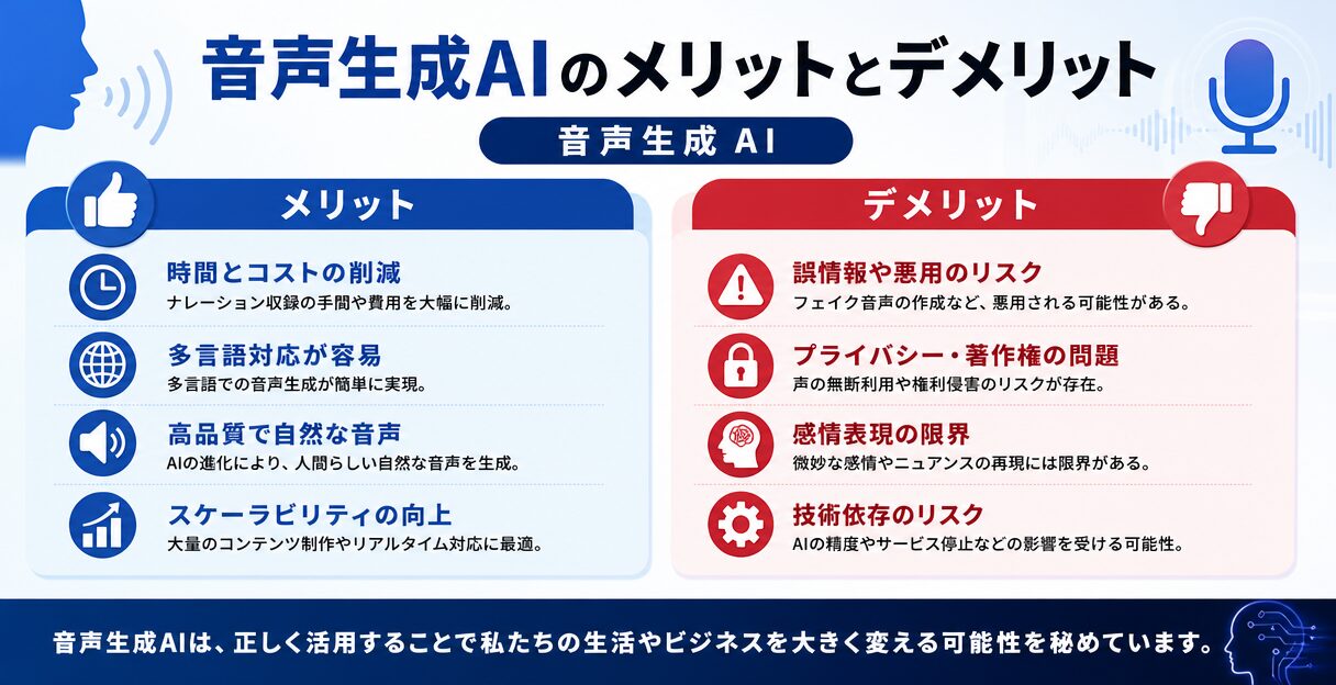 AIによる音声生成技術の革新:リアルタイム音声合成の実用と未来 - 音声生成AIのメリットとデメリット