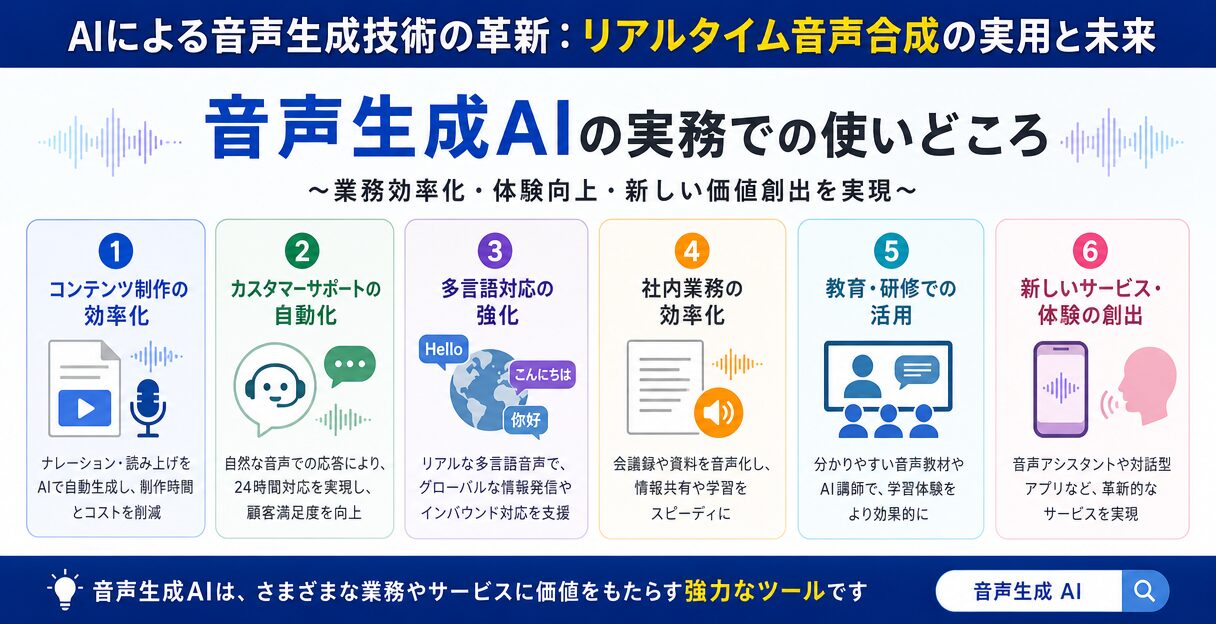AIによる音声生成技術の革新:リアルタイム音声合成の実用と未来 - 音声生成AIの実務での使いどころ