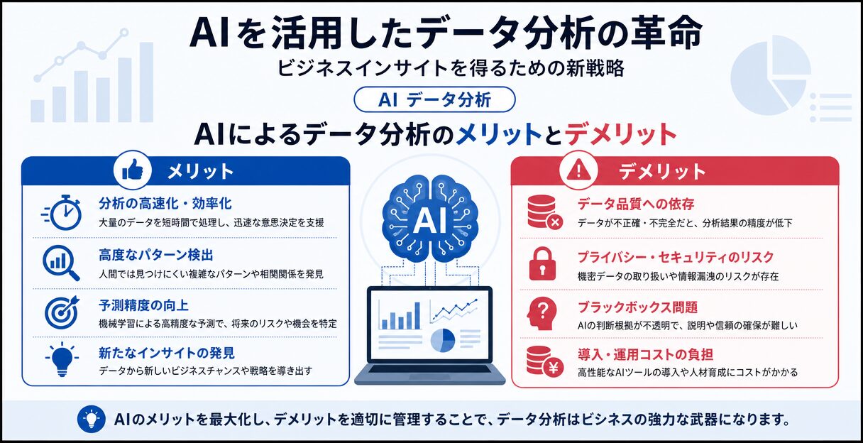 AIを活用したデータ分析の革命：ビジネスインサイトを得るための新戦略 - AIによるデータ分析のメリットとデメリット