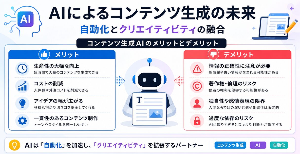 AIによるコンテンツ生成の未来：自動化とクリエイティビティの融合 - コンテンツ生成AIのメリットとデメリット