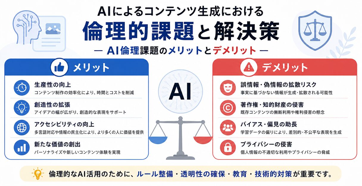 AIによるコンテンツ生成における倫理的課題と解決策 - AI倫理課題のメリットとデメリット