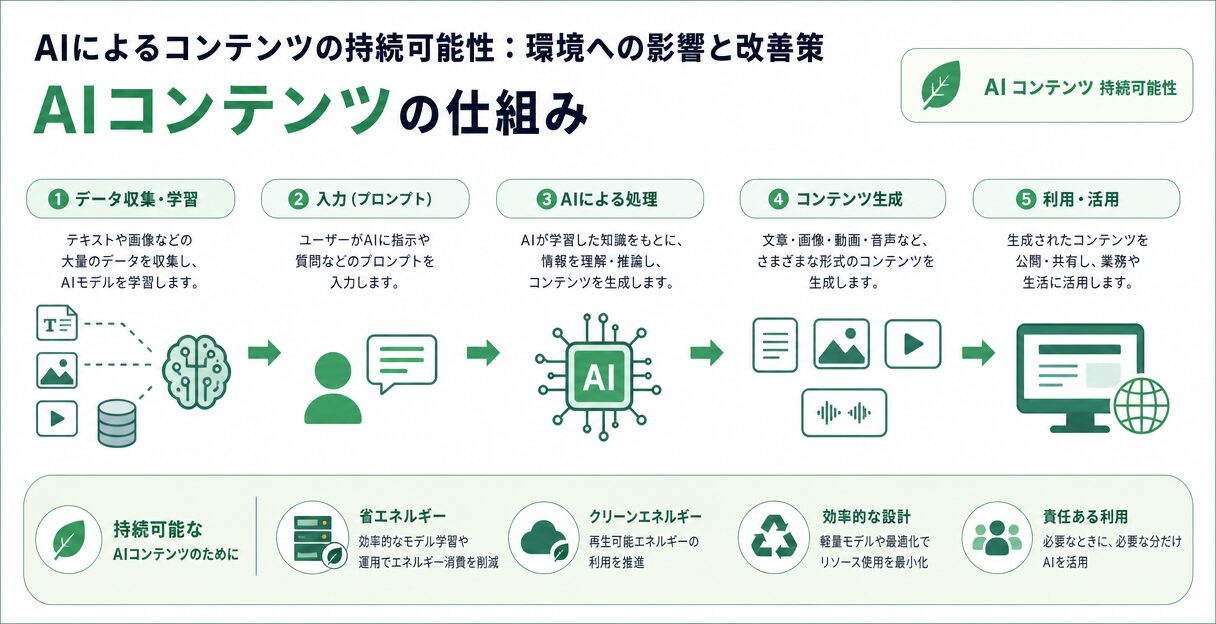 AIによるコンテンツの持続可能性：環境への影響と改善策 - AIコンテンツの仕組み