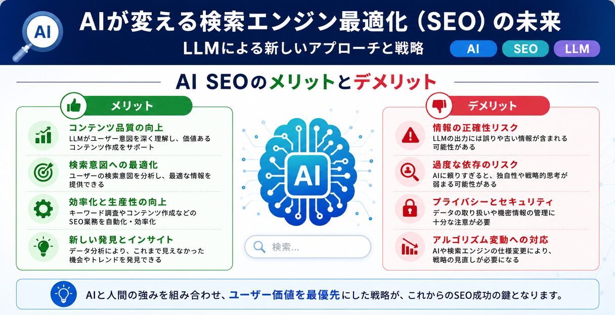 AIが変える検索エンジン最適化（SEO）の未来：LLMによる新しいアプローチと戦略 - AI SEOのメリットとデメリット