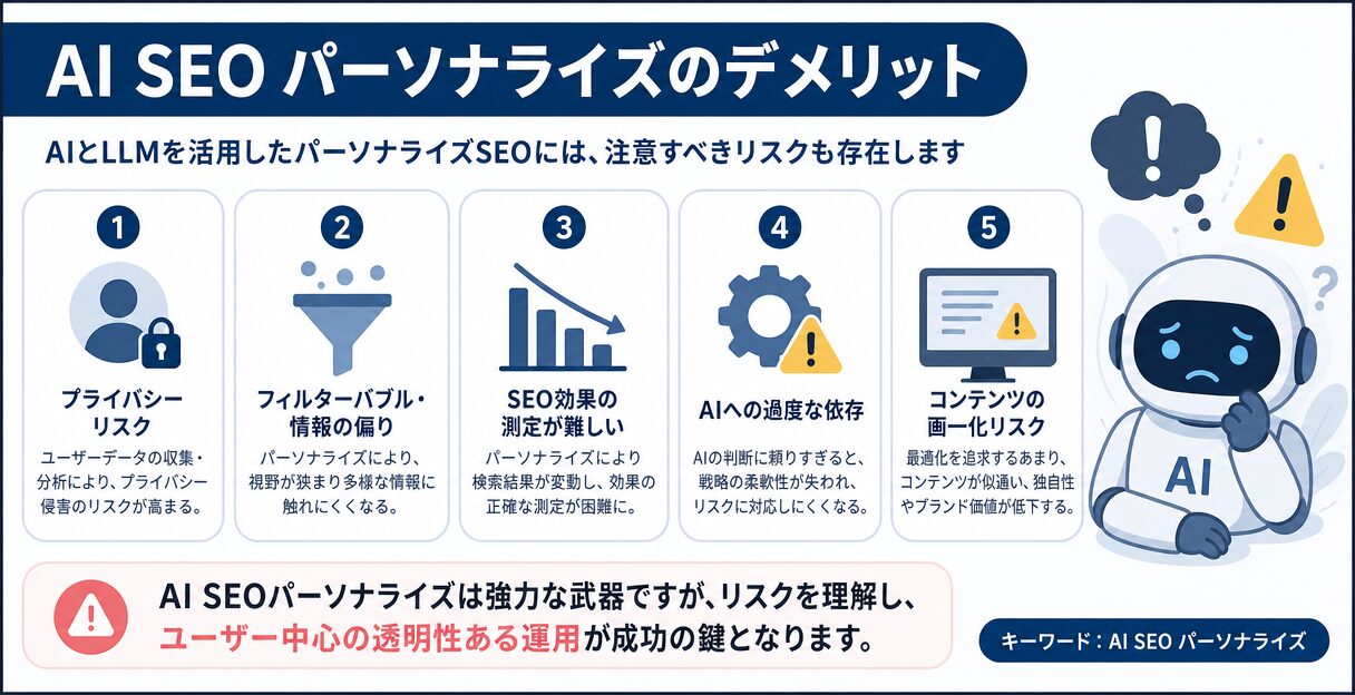 AIとLLMが切り拓くSEOの新時代:パーソナライズ化とユーザーエクスペリエンスの向上 - AI SEOパーソナライズのデメリット