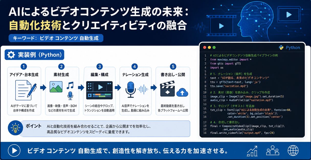 AIによるビデオコンテンツ生成の未来：自動化技術とクリエイティビティの融合 - 実装例（Python）