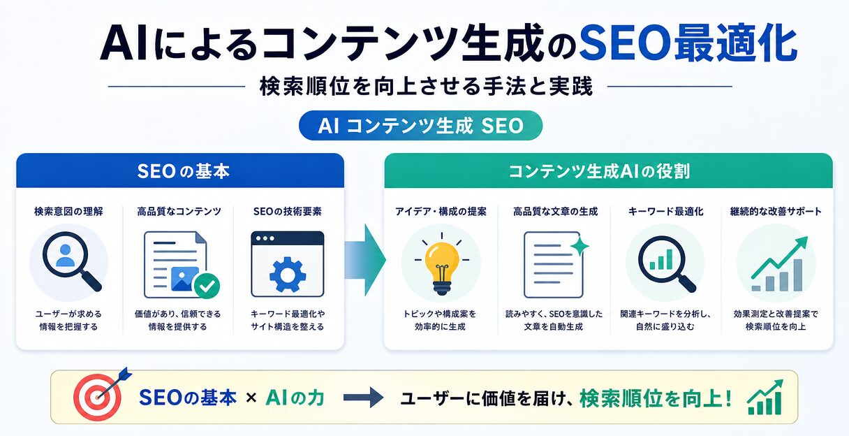 AIによるコンテンツ生成のSEO最適化:検索順位を向上させる手法と実践 - SEOの基本とコンテンツ生成AIの役割